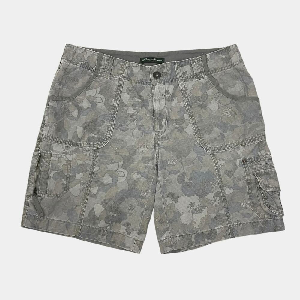 Eddie Bauer Grey Floral Camouflage Print Cargo Mini Shorts